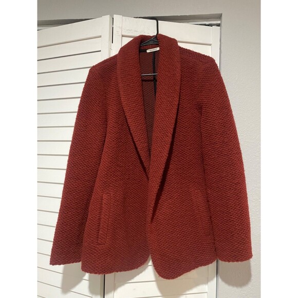 Promod Women's Wool Cardigan Coat size L Open Front Red Holidays Christmas - Picture 13 of 13